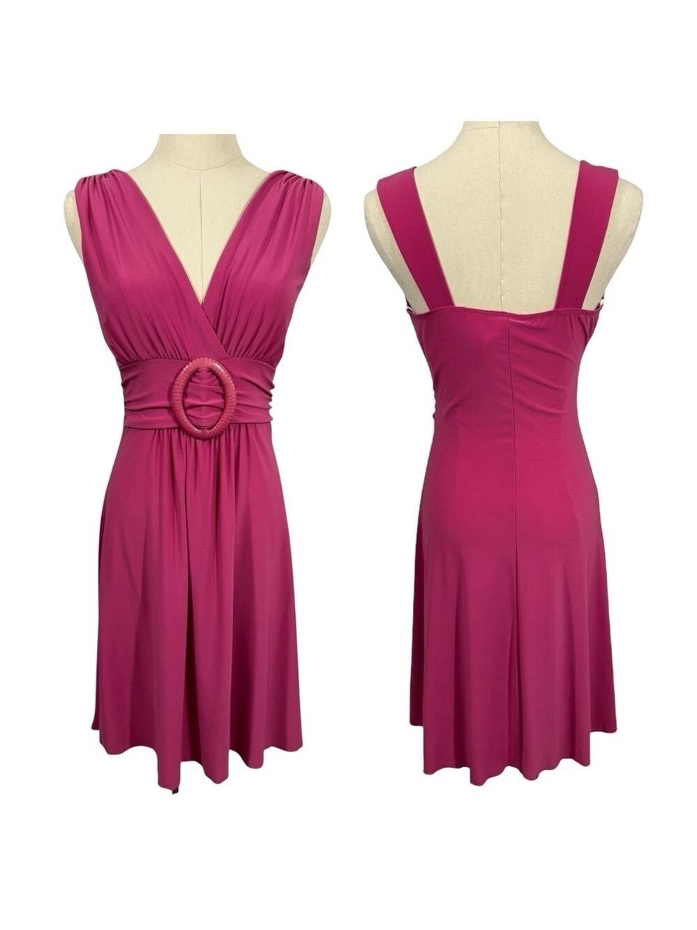 Vintage 90s Y2K Mariposa Belted Cocktail Dress Sz M Pink V-Neck Party Stretch